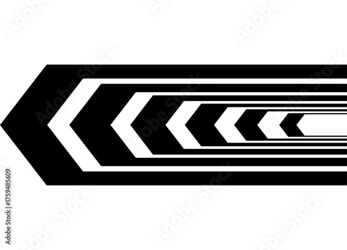 Black vector arrow from several arrows on a white background. Pointer, navigation. Design element for car body, boat, motorcycle, sportswear, toy. Vector striped pattern. Vinyl applique