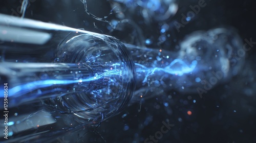 Close-up cable with blue electric energy
