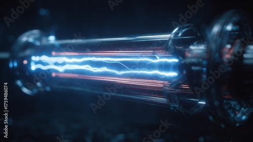 Close-up cable with blue electric energy
