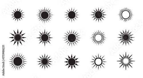 Collection of sun vector icons black and white illustration design