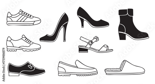 Diverse shoe collection showcasing fashion footwear and modern design choices