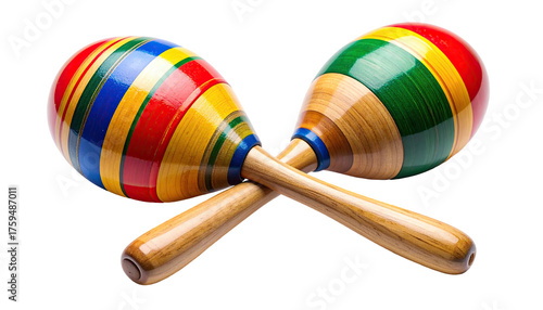 Two colorful wooden maracas crossed over one another