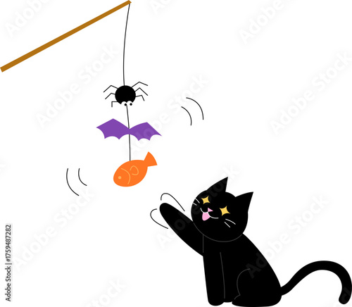 할로윈 검은 고양이_장난감_낚시대