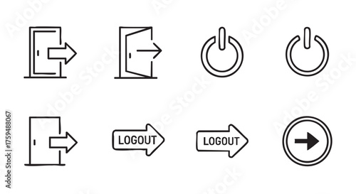 Logout icons collection representing exiting a system or an application