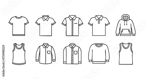 Minimalist black and white clothing icons representing different shirt styles