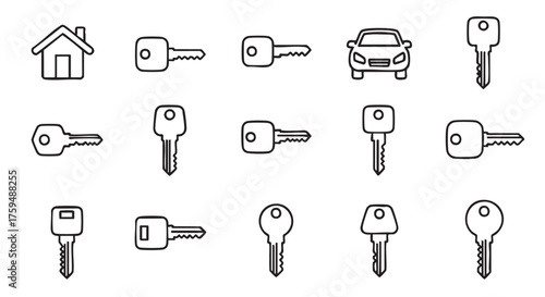 Minimalist home and key icons representing real estate and security