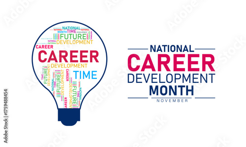 National Career Development Month Poster Banner and Background Abstract Design Template with Business People Growth Arrow and Office Illustration for Education Success and Professional Training Awaren