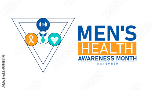 November Mens Health Awareness Month Poster Banner and Background Abstract Design Template with Mustache Ribbon and Male Silhouette Illustration for Prostate Cancer Prevention and Health Support Campa
