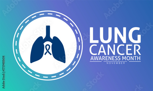 Lung Cancer Awareness Month Poster Banner and Background Abstract Design Template with White Ribbon and Lungs Illustration for Health Awareness Medical Prevention and Respiratory Care Campaign
