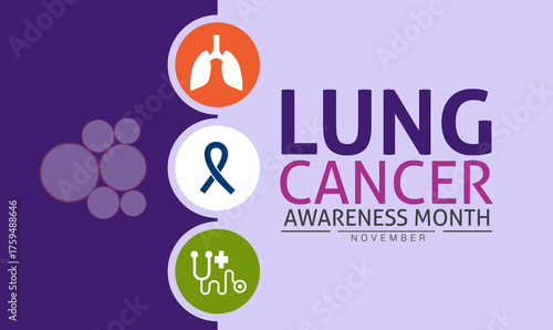 Lung Cancer Awareness Month Poster Banner and Background Abstract Design Template with White Ribbon and Lungs Illustration for Health Awareness Medical Prevention and Respiratory Care Campaign