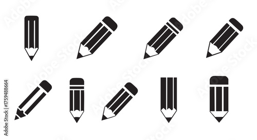 Pencil icons in various orientations against a white background design