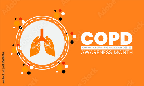 COPD Awareness Month Poster Banner and Background Abstract Design Template with Lungs and Medical Illustration for Respiratory Health Education Health Awareness and Prevention Campaign