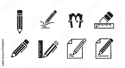 Pencils and ruler design graphic elements for education and creativity