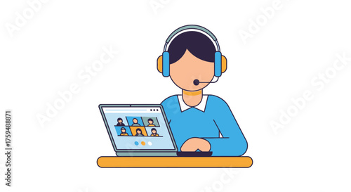 Stylized depiction of a person engaged in a virtual meeting, suitable for presentations or graphic