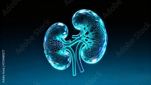 Digital Neon Illustration of the Human Kidneys and Nephrons