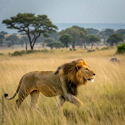 view of wild lion in its natural habitat