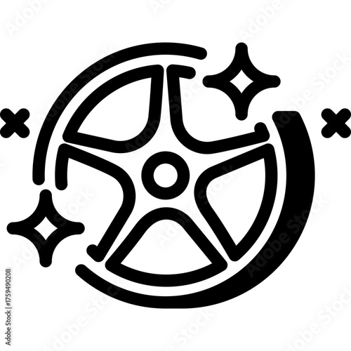 Car wheel cleaning icon. Line vector for auto detailing, car wash, and mechanic services