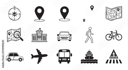 Travel and Tourism Concept Vector Illustration Set with Transportation Icons