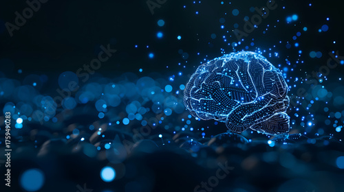 Futuristic Abstract Glowing AI Brain Composed Of Circuits And Data Flow