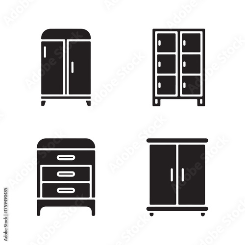 Storage Cabinet Solid Icons Set for Utility Room
