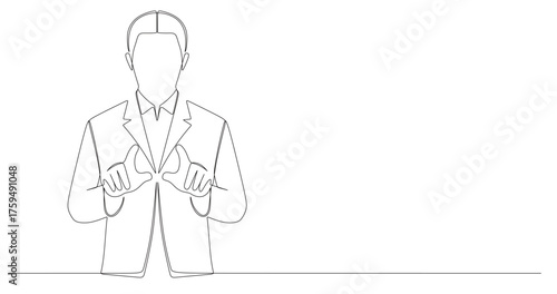 continuous line art of a male businessman giving instructions to his employees