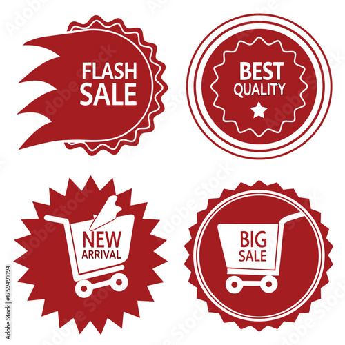 Red sale and offer badges including flash sale and new arrival labels best quality big sale