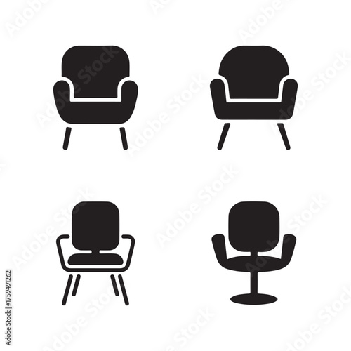 Task Chair Solid Icons Set for Seating Design