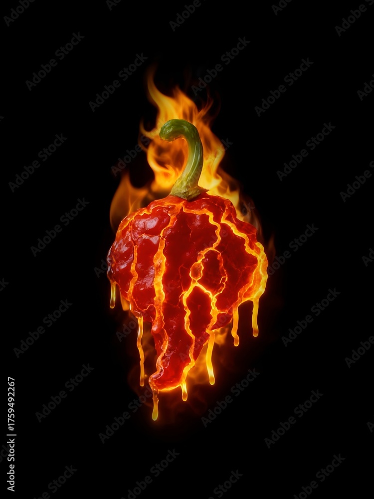 Fototapeta premium Melting Red Chili with Lava Effect on Black Background