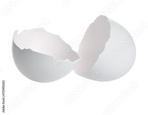Two Cracked Empty Egg Shell Halves Isolated on White