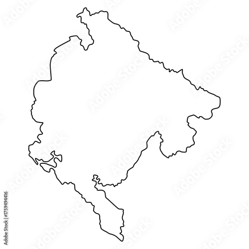 Vector map of Montenegro, a country in Southeast Europe. Detailed black contour, isolated on white background.