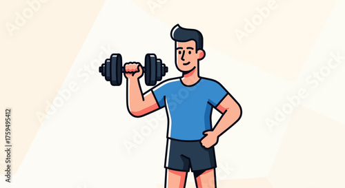A cartoon illustration of a man lifting a dumbbell, showcasing strength and fitness.