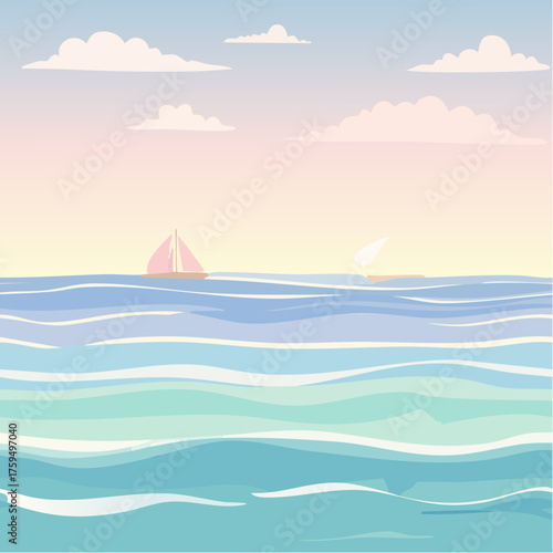 Abstract sea background with pastel colored thick brush strokes. Hand drawn nautical seamless pattern.
