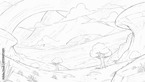 Rainbow desert coloring page featuring whimsical landscapes and vibrant skies for creative exploration