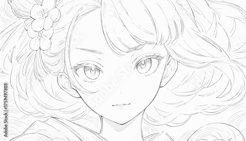 Coloring book: portrait of a geisha with a traditional hairstyle for creative expression
