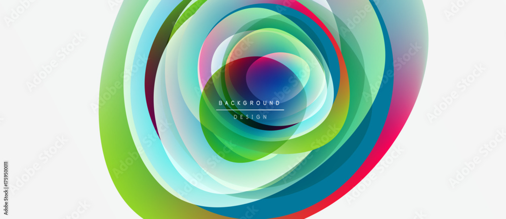 Fototapeta premium Abstract colorful layers forming circular design. Vibrant hues blend, creating dynamic visual effect. Modern background element.