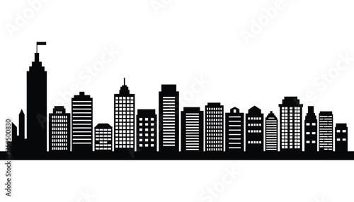 Urban city skyline vector silhouette illustration with downtown skyscrapers and architecture