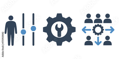 A team of business people, symbolized by interlocking gears, represent a powerful concept of communication and efficient teamwork