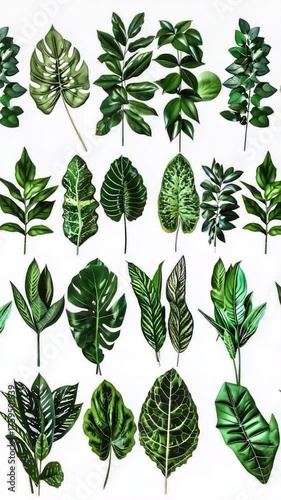 A bundle of fresh green leaves sits on a clean white surface