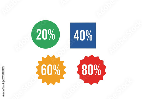 The image displays four discount icons a green 20 a blue 40 an orange 60 and a red 80