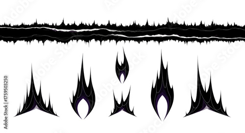 Dramatic dark tribal elements cascade, perfect for modern fantasy artwork and bold designs, with a sense of power and mystery in scalable vector format