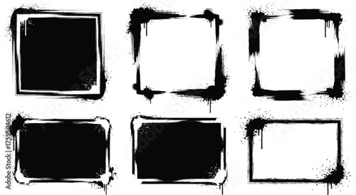 Set of grunge square and rectangle frames isolated on white background, perfect for adding a distressed, textured look to your photos, posters, and design projects with an edgy, urban feel