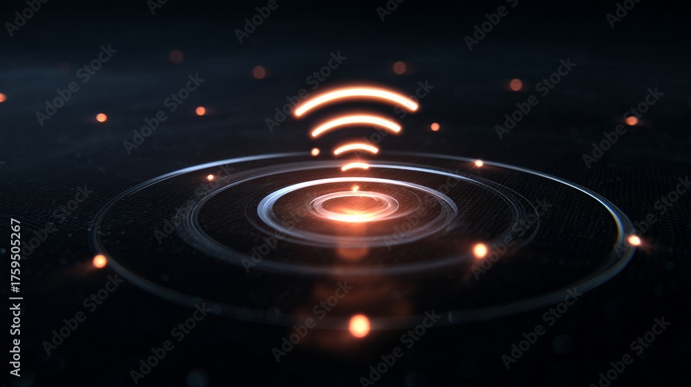 Fototapeta premium Futuristic glowing orange ripple pattern representing digital communication or data waves.