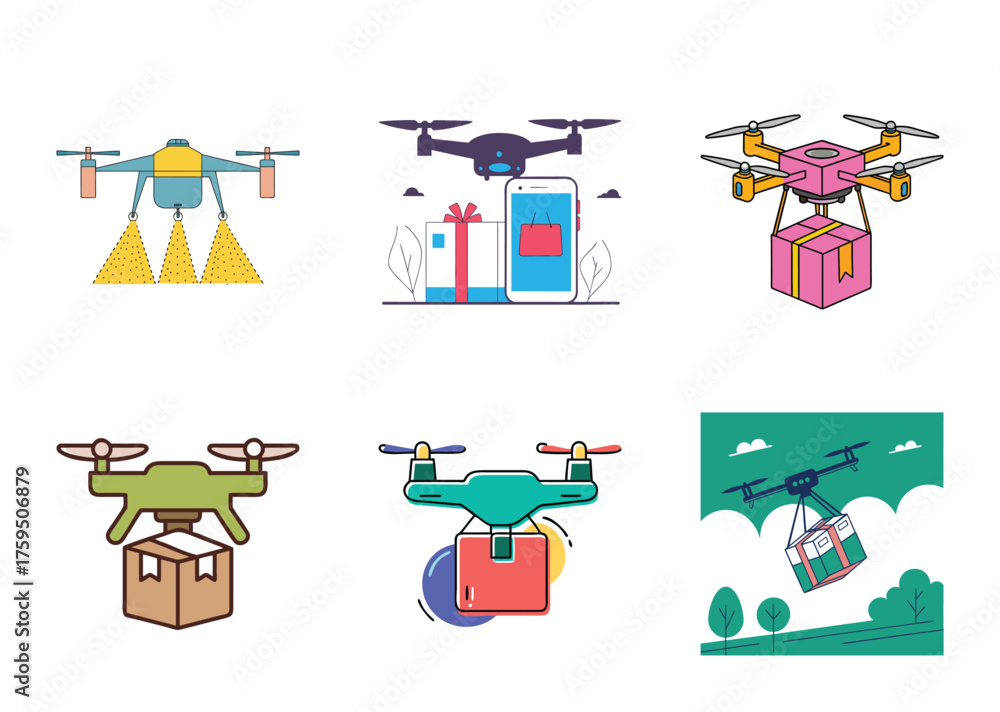 Fototapeta premium Drone Delivery and Logistics Services Automated Parcel Transportation UAV Carrying Packages for E-commerce