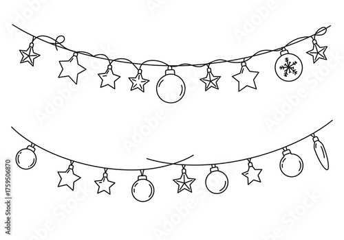 Charming hand drawn holiday lights featuring stars and festive ornaments create a whimsical winter celebration atmosphere.