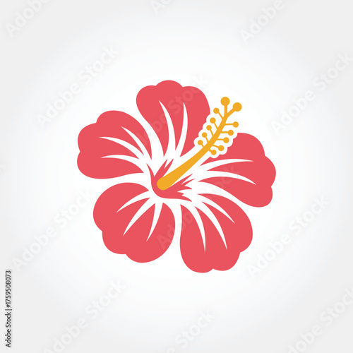 Red hibiscus flower icon with yellow stamen on white