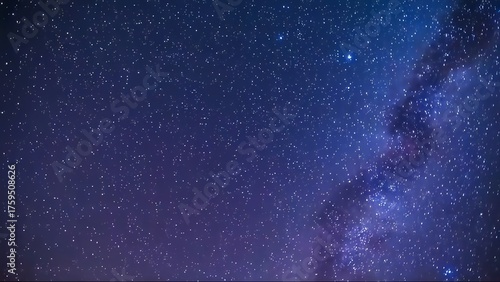 Countless stars and the Milky Way shining in a gradation of purple and blue