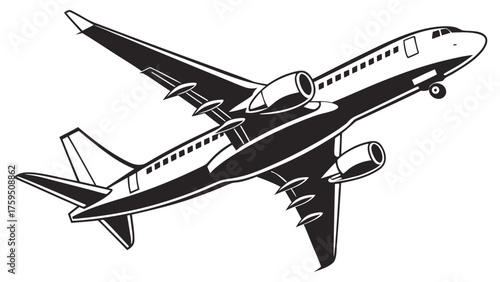 Dynamic airline jet taking off into the sky, promising exciting adventures and global travel, rendered in a sleek, modern vector style for versatile design use