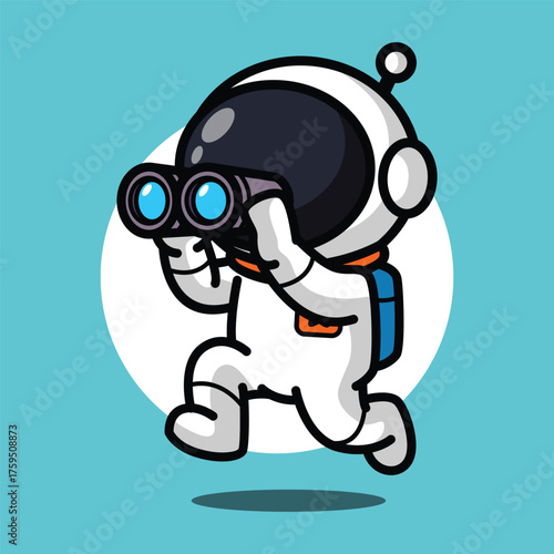 Cute Astronaut Using Binoculars Illustration for Space Cartoon Character and Exploration Concept