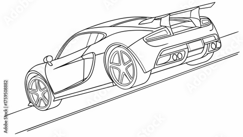 Sleek modern sports car illustration, ideal for coloring books or automotive designs, showcasing speed and luxury, ready to customize and energize creative projects