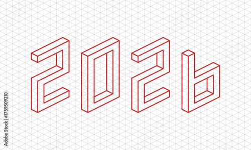 Isometric outline text of A.D.2026 on a triangle pattern background. Happy New Year 2026.